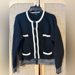 J. Crew Black and White Cardigan Sweater 100% cotton L